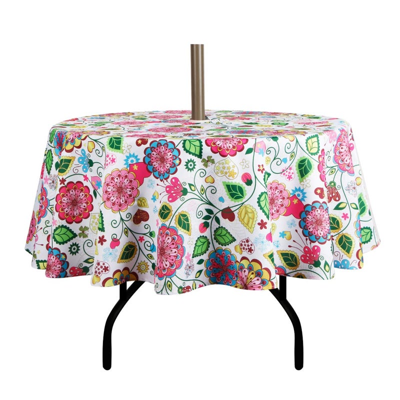 EHouseHome Outdoor and Indoor 60inch Round Tablecloth with Umbrella Hole and Zipper, Waterproof Zippered Patio Cloths, Spring/Summer Table Covers for Backyard Circular Table/BBQs/Picnic - Image 1